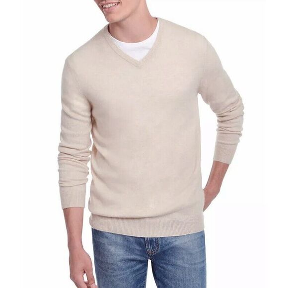 Club Room 100% Cashmere V-Neck Sweater XL NWT $149 Oatmeal Heather